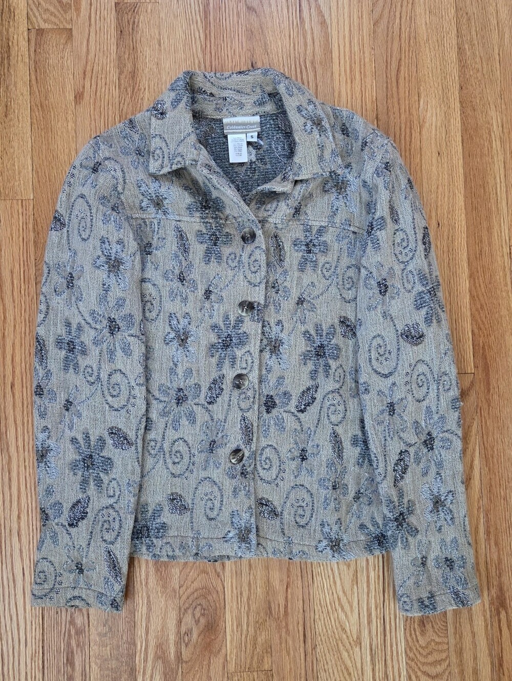 Italian Fabric Tapestry Floral Button Front Jacket Sz Small By Coldwater Creek